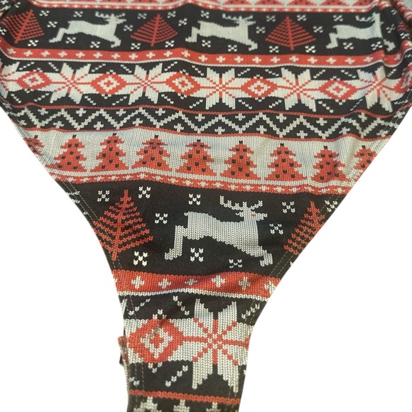 Nanamacs Holiday Bodysuit Size Large Black Red Gray Long Sleeve Henley Stretch - Picture 6 of 11